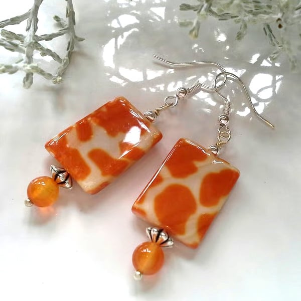Carnelian & Mother of Pearl Silver Plated Earrings