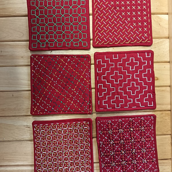 Sashiko embroidery fabric coasters
