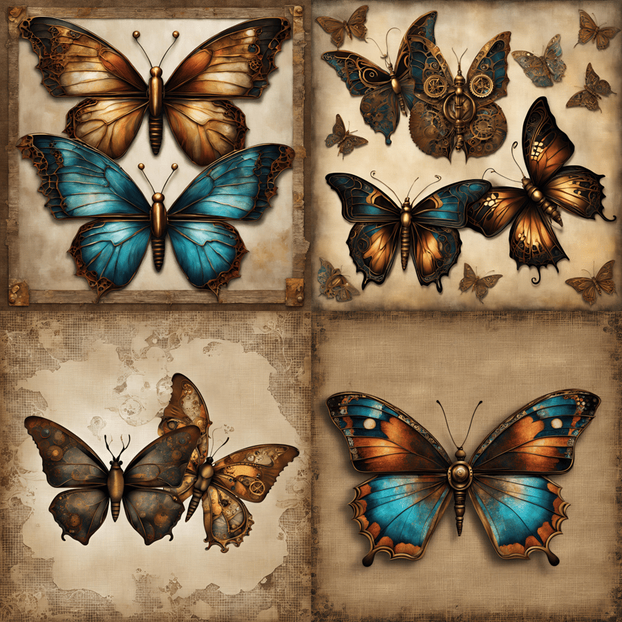 Steampunk Butterflies Digital Scrapbooking Paper to Print at Home