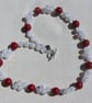 Red Coral & Crackled Clear Quartz Gemstone Statement Chunky Beaded Necklace - Image 3