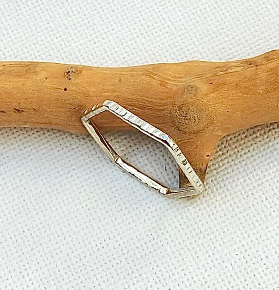 Textured Silver Hexagon Stacking Ring