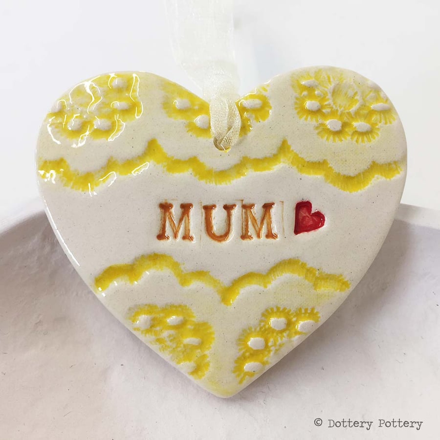 Pottery decoration Mum Heart Ceramic lace pattern Mother's Day