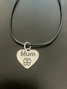 mum heart  charm pendant on a 18" leather cord necklace