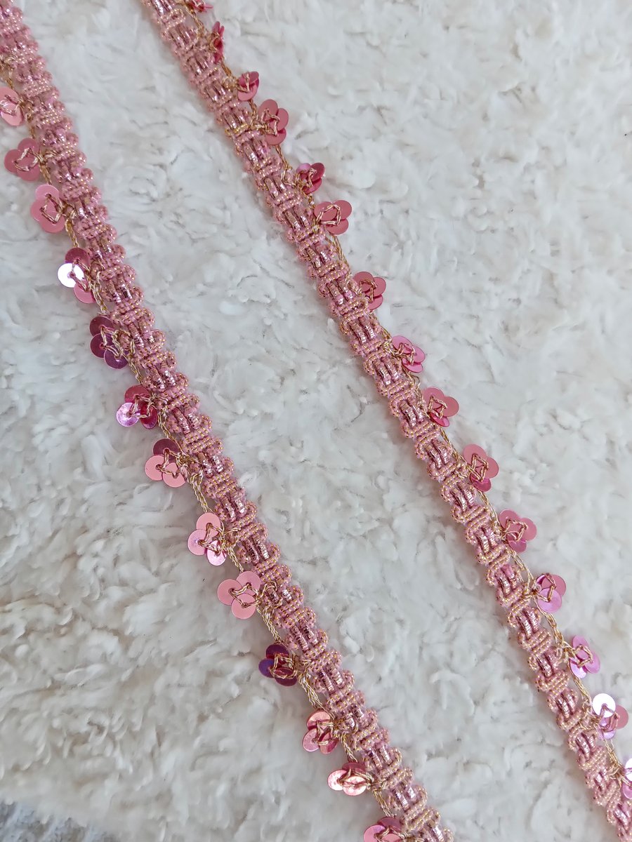 2 m Indian made woven metallic sequinned pink glitzy TRIM for sewing