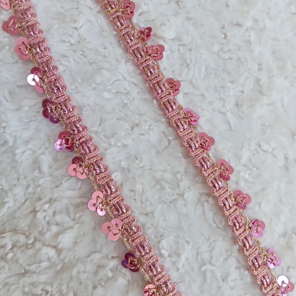 2 m Indian made woven metallic sequinned pink glitzy TRIM for sewing