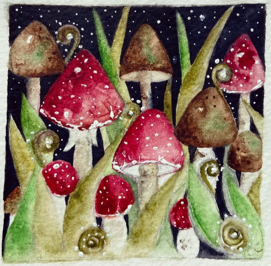 Mounted Whimsical Original Hare under the Stars Watercolour 