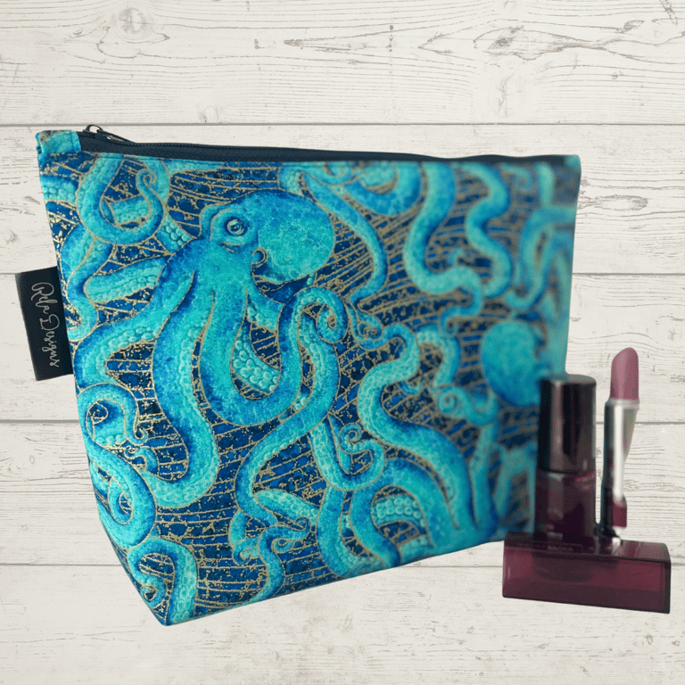 Makeup bags turquoise and gold octopus 