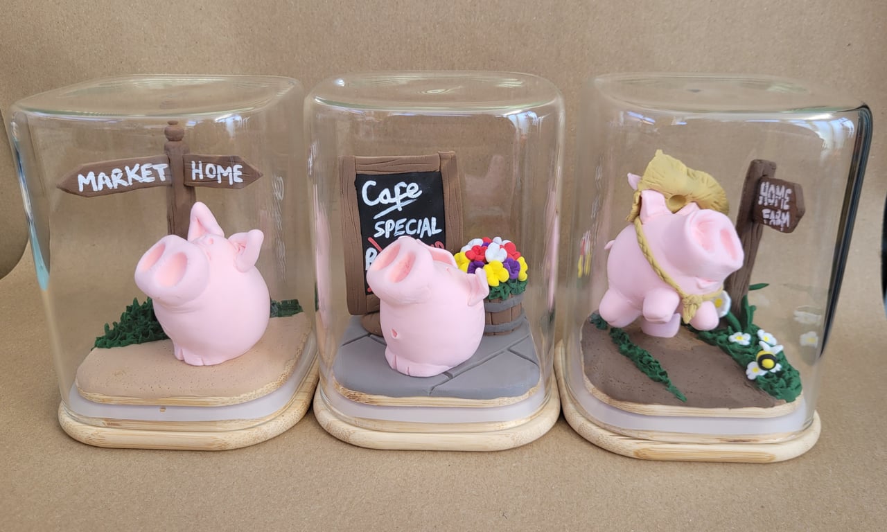 Three Little adorable Piggies - handmade pig ornaments 