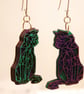 Bright Mismatched Geometric Cat Earrings (Large) Handmade Wood Statement Jewelle - Image 6