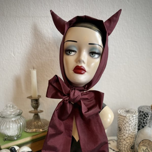 Little Devil Vintage Headband in Dark Red Fabric