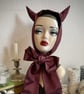 Little Devil Vintage Headband in Dark Red Fabric