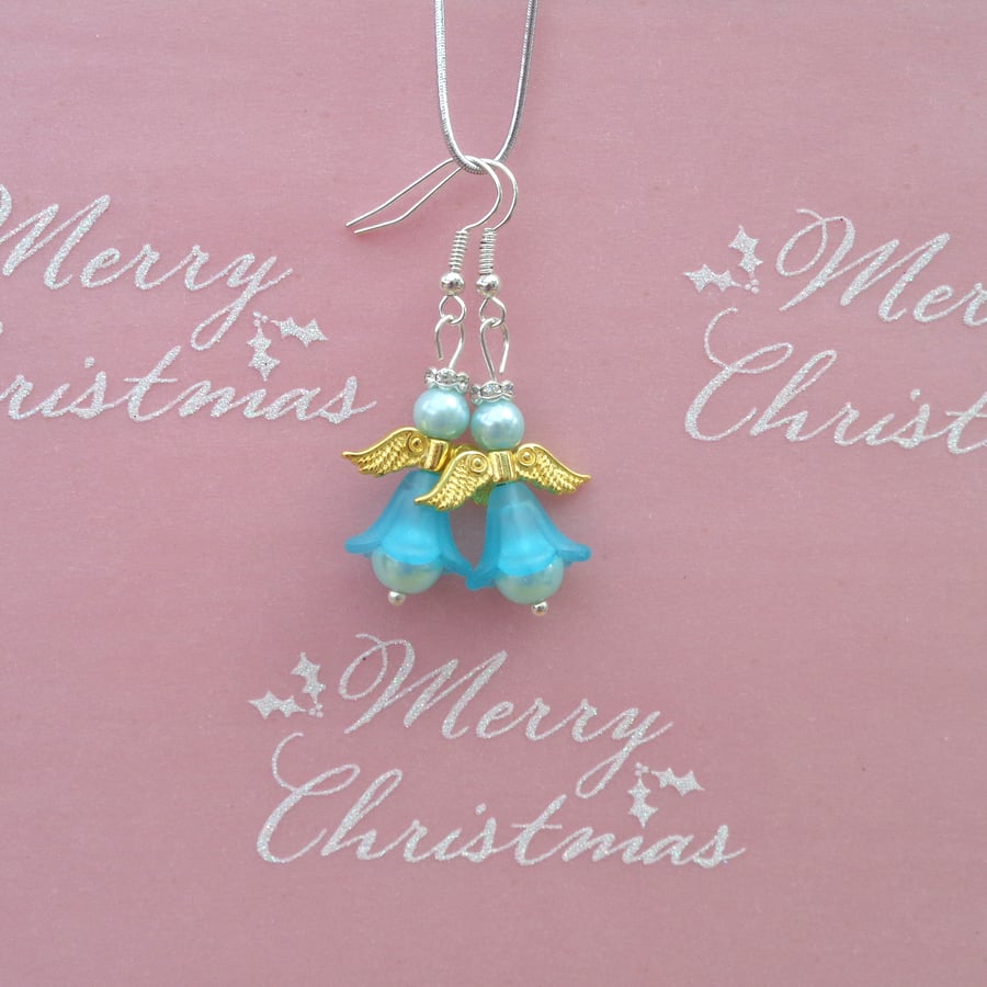 Christmas earrings Novelty drop blue angels