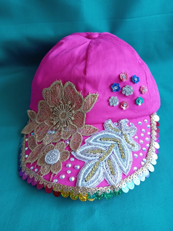Pink Embellished Bling Baseball Cap Unique Summer Festival Wear 