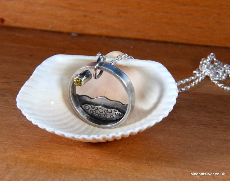 Silver beach pendant with sparkly sun, beach jewellery, coastal jewellery