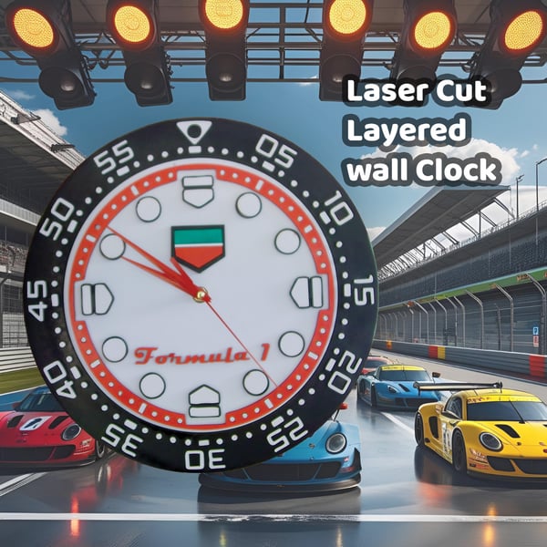 Modern Laser Cut Wall Clock Inspired by Tag Heuer Formula 1 Watch