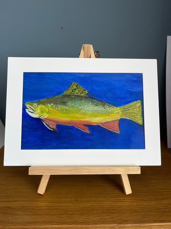 Brook trout in deep blue water. Original painting in acrylics 