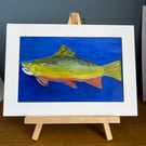 Brook trout in deep blue water. Original painting in acrylics 