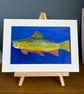 Brook trout in deep blue water. Original painting in acrylics 