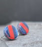 Deep blue and red polymer clay studs 10mm - Image 4