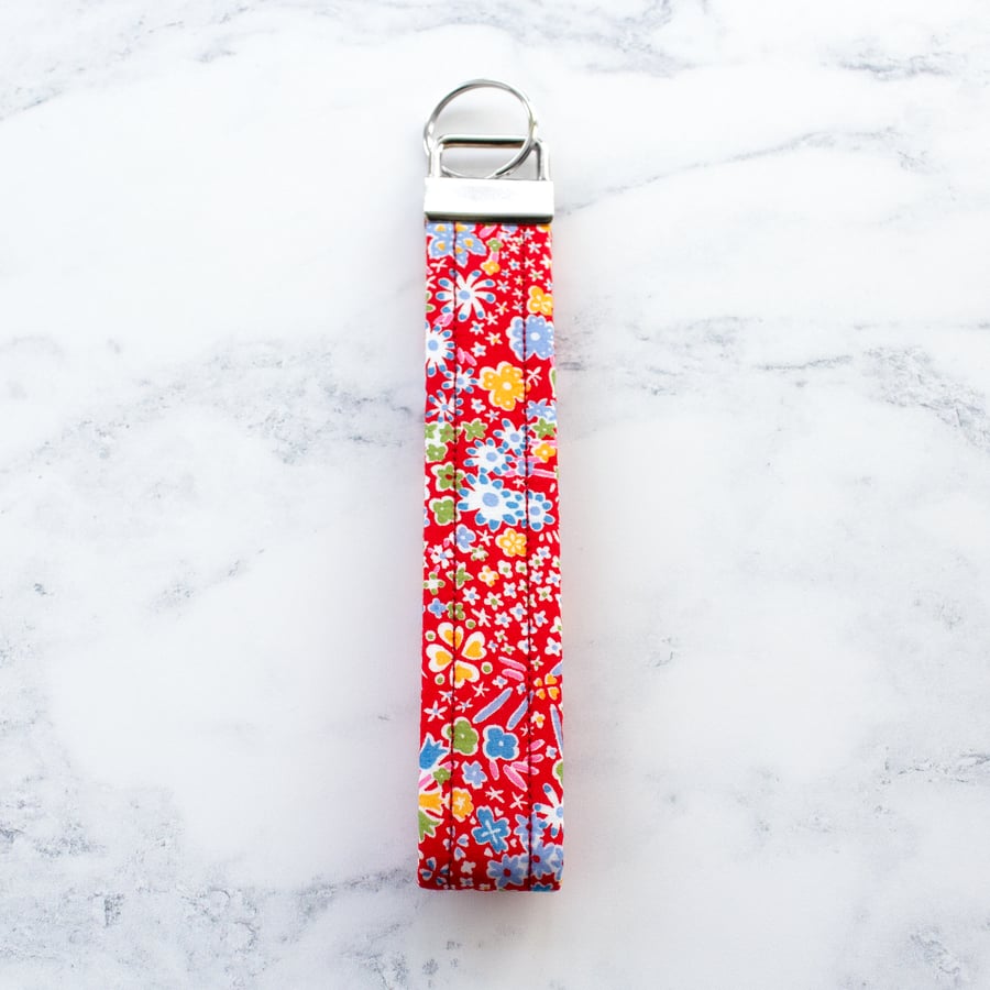 Key Ring, Wristlet - Handmade using Liberty Tana Lawn. Kayoko, Red
