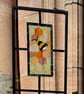 Rabbit bee and leaves glass mosaic, three panel garden trellis, sculpture, stake - Image 3