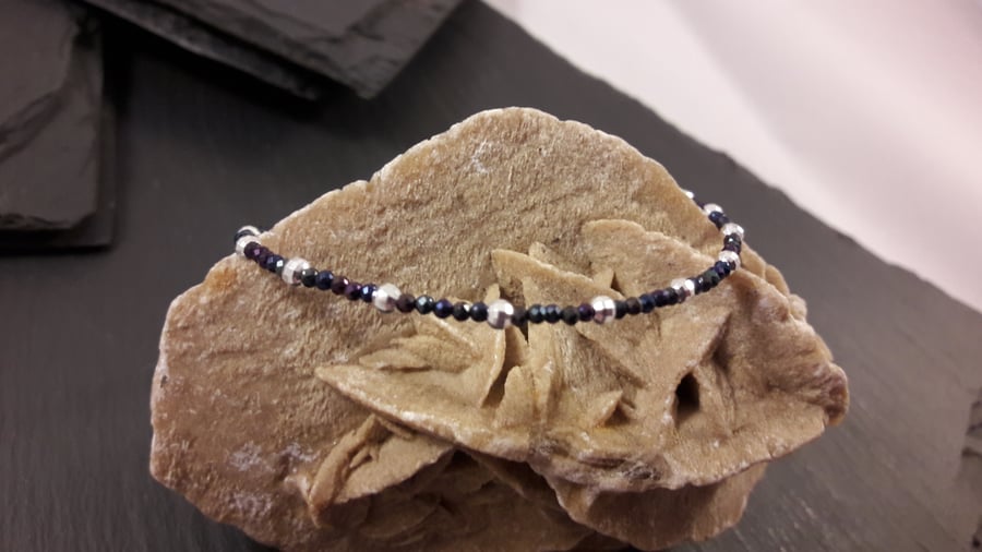Purple Coated Black Spinel & Sterling Silver Bracelet With Your Choice of Charm