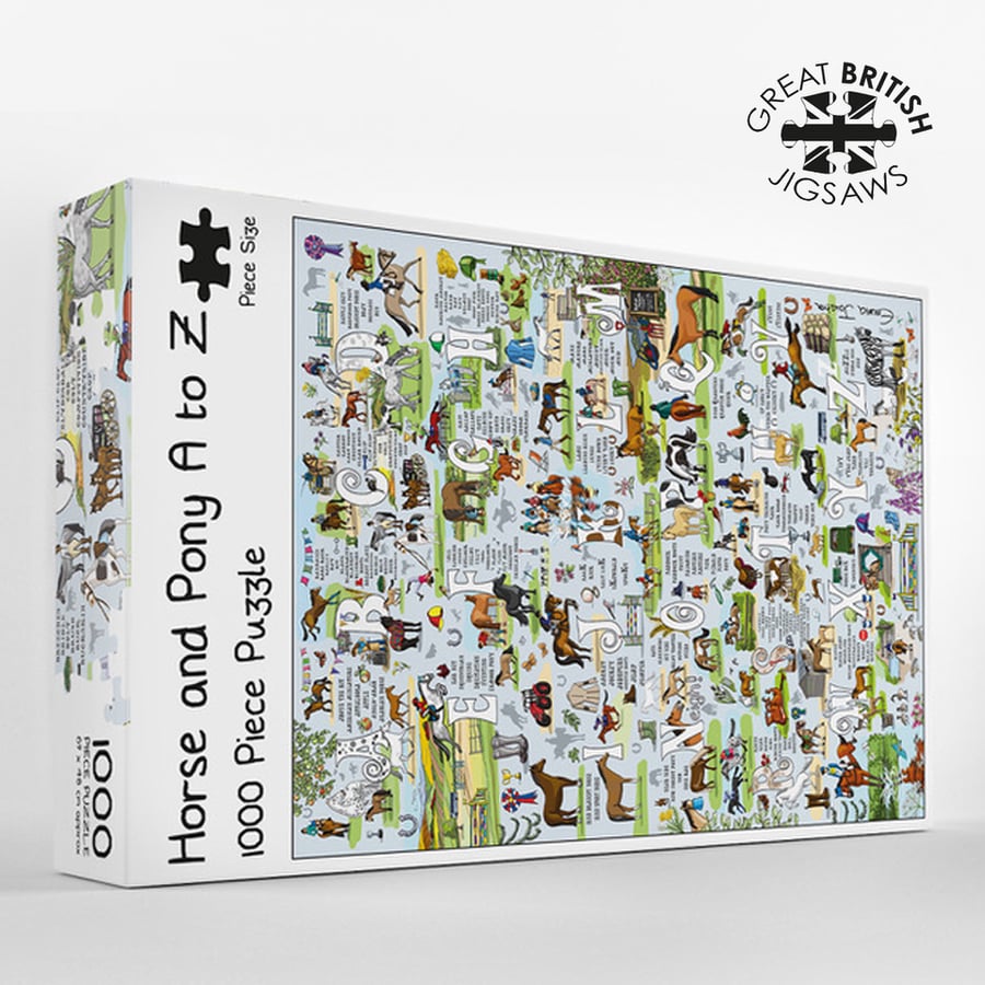 Horse and Pony Alphabet 1,000 piece jigsaw puzzle designed and made in the UK