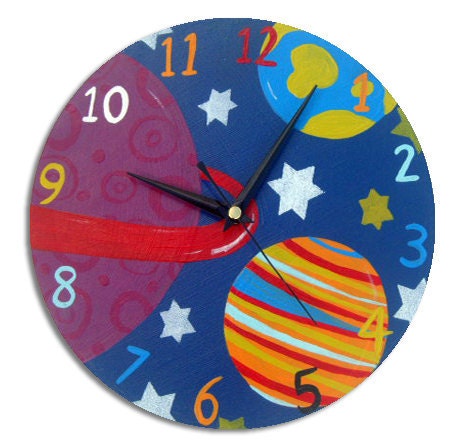 Outer Space Clock, Wooden Wall Clock, Boys Decor, Space Decor, Gift for Boys