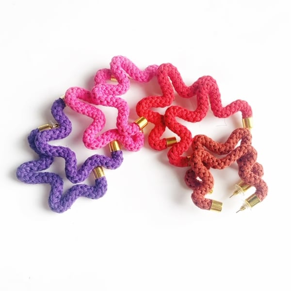 Star shaped colorful cotton earrings, Gifts for Eco friendly friend, Stocking