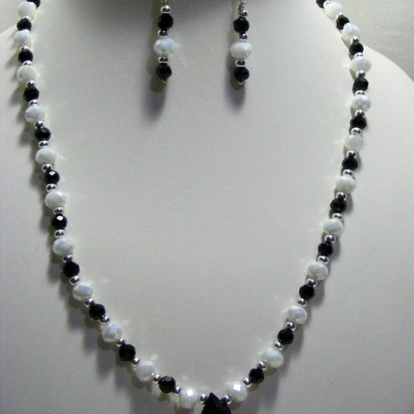 White and Black Drop Crystal Jewellery Set