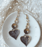 Love Hearts- Handmade earrings with hearts, pearls & beads on silver hooks.. - Image 1