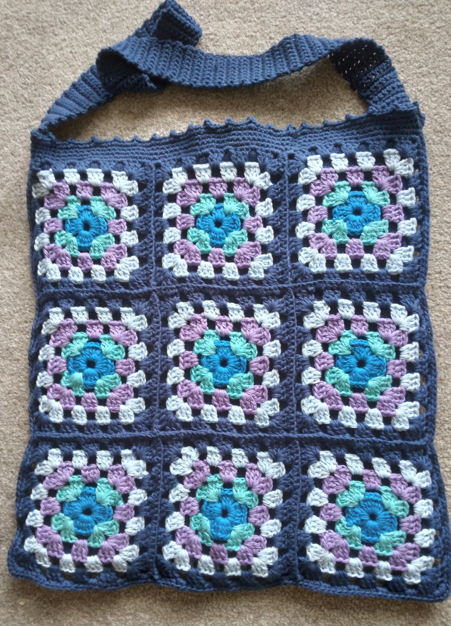 Crochet Crossbody Bag, Granny Squares, Knitted Lining