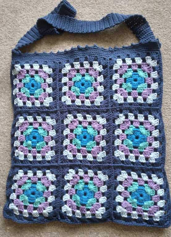Crochet Crossbody Bag, Granny Squares, Knitted Lining