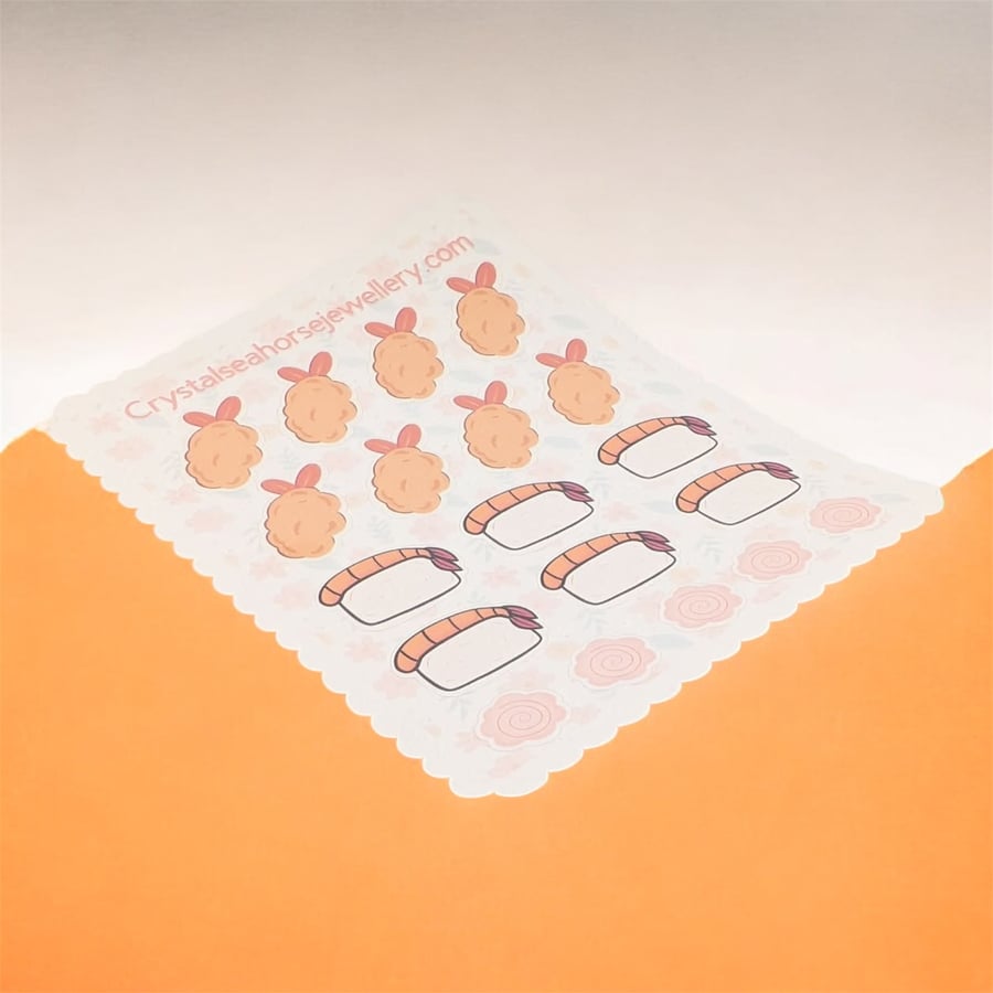 Sushi Sticker Sheet - Small 19 Kiss Cut Stickers - Journaling Glossy Stickers 