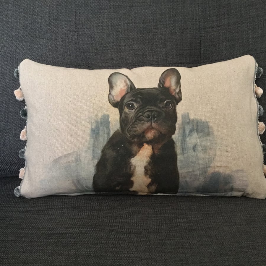 NOW 40% OFF original price French Bulldog Linen Cushion with Feather Pad