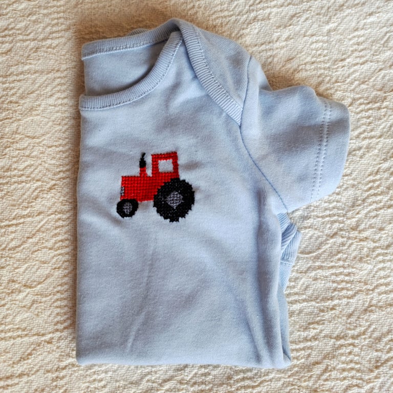 Tractor, vest, age 3-6 months, hand embroidered