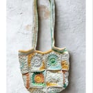 Retro Handmade Crochet Market Bag, fully lined sunburst granny square design
