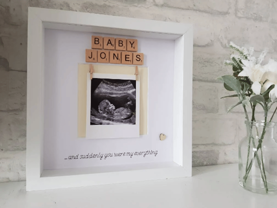 Personalised baby scan photo frame with wooden Folksy