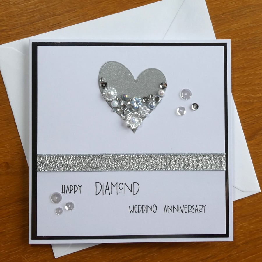 Embellished Heart Diamond Wedding Anniversary Card - 60th Anniversary