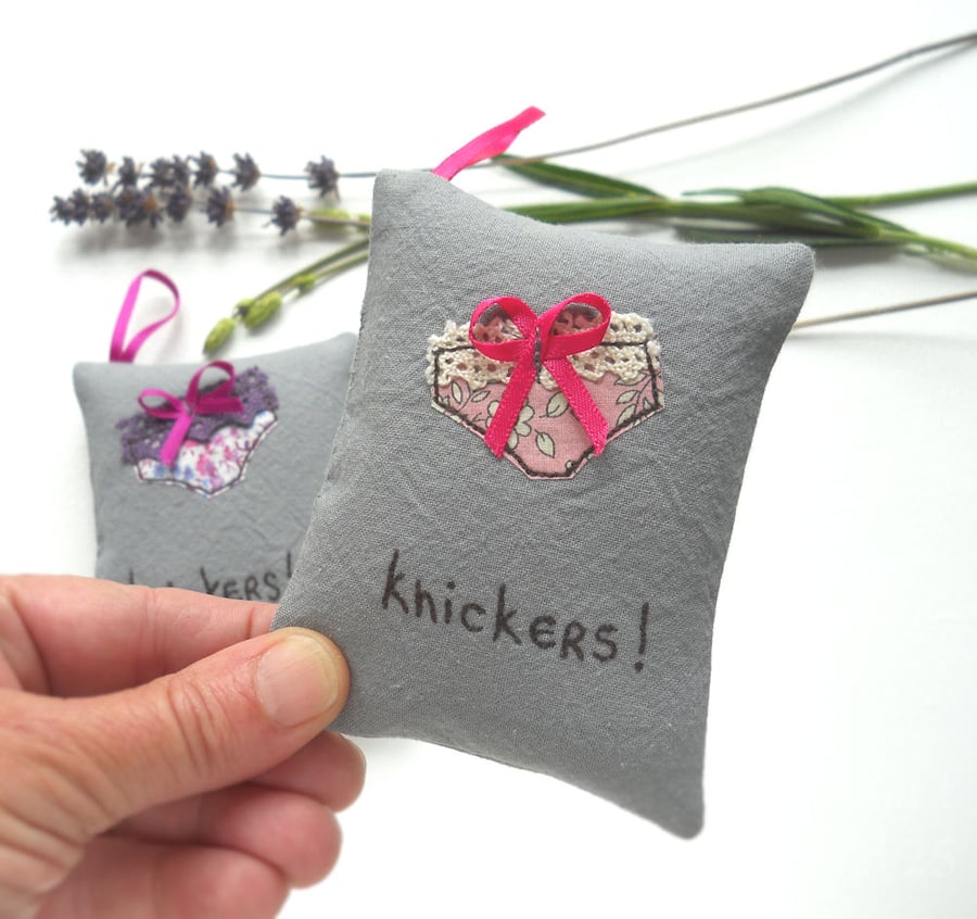 freehand embroidered lavender sachet hanging decoration pink