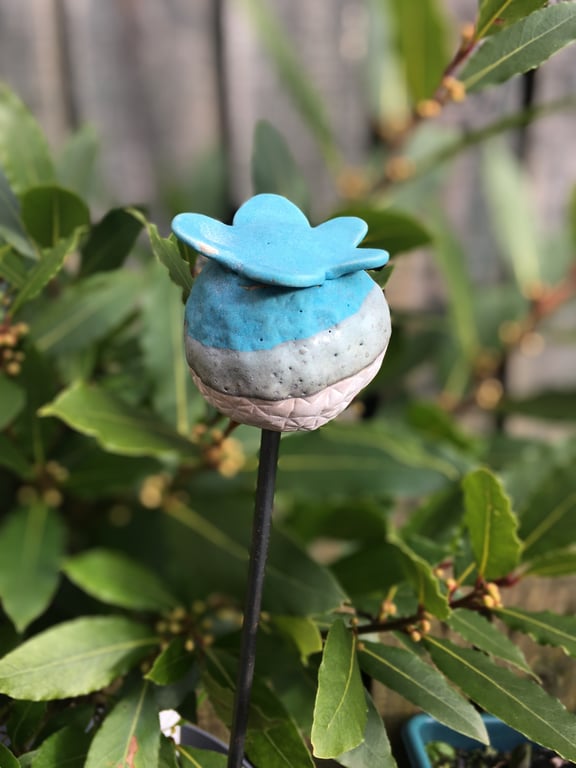 Ceramic garden stake, handmade garden art, indoor or outdoor garden stake