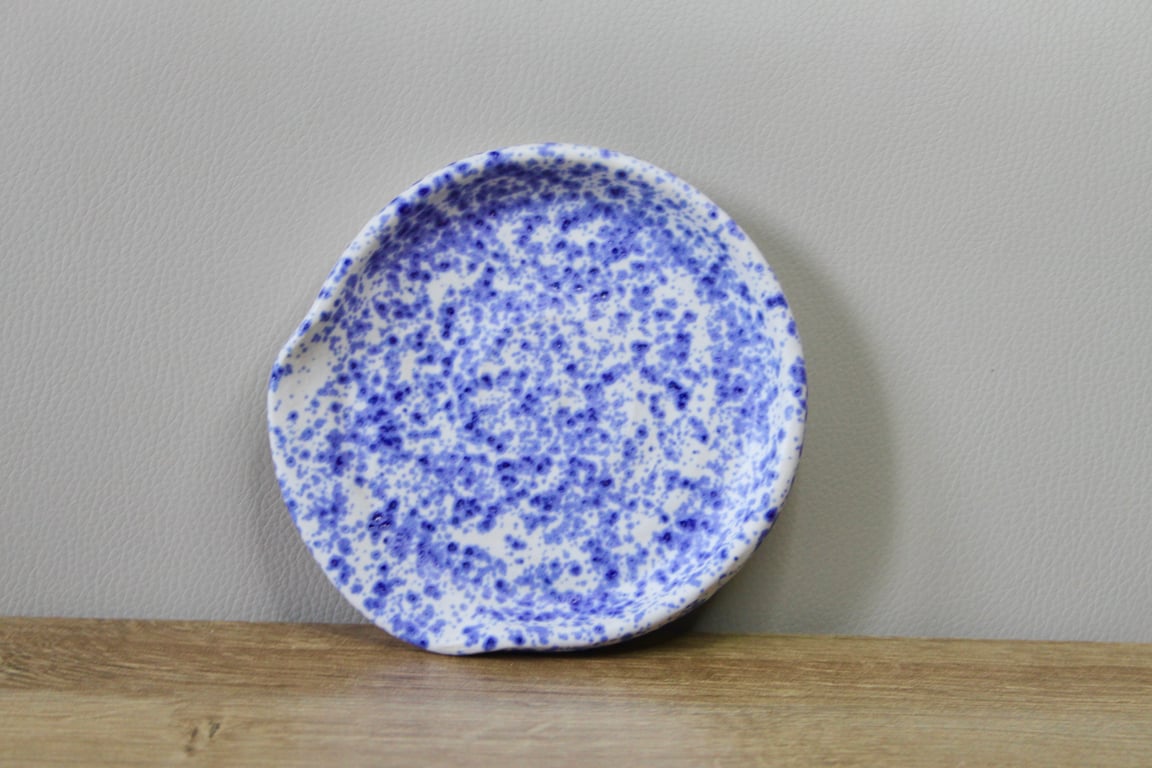Blue speckled spoon rest 
