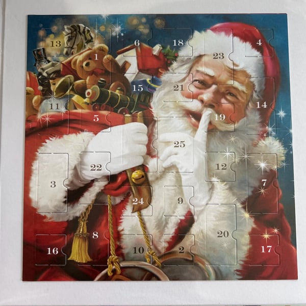  Christmas Santa Claus Advent Calendar Card Handmade 7 inch square card, 