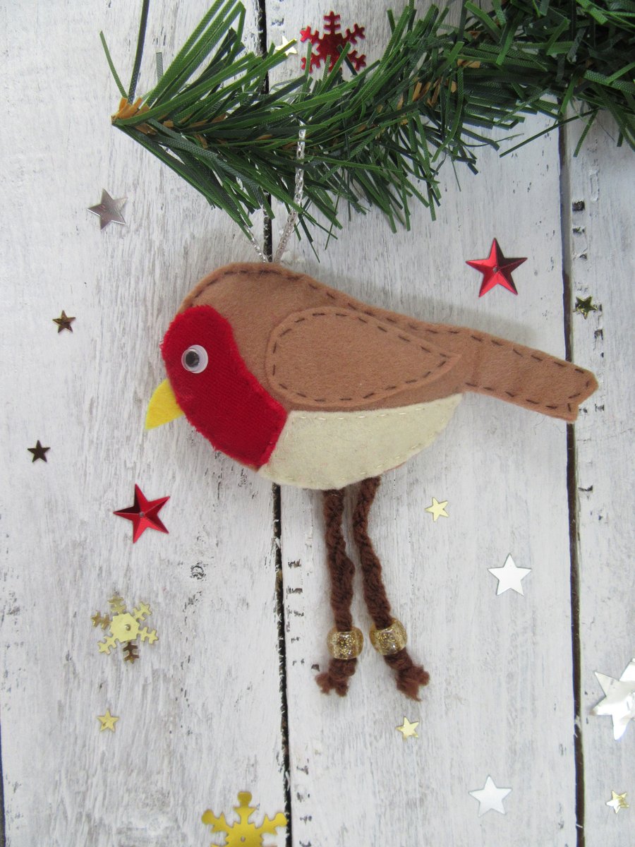 Felt robin Christmas tree decoration, robin lovers gift, 