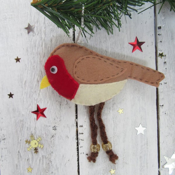 Felt robin Christmas tree decoration, robin lovers gift, 