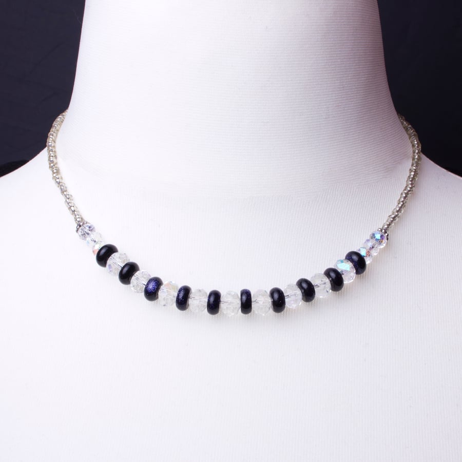  Navy necklace - Blue goldstone necklace with twinkle beads