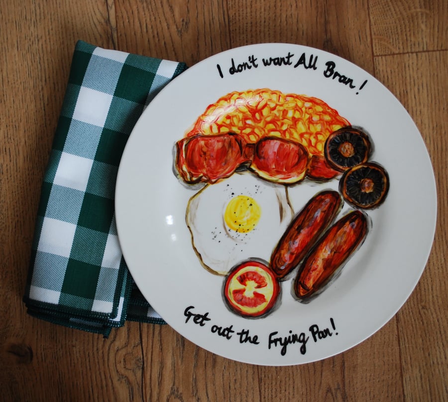 Great British Fry Up Hand Painted Dinner Plate Yummy Breakfast Sausage Egg Bacon