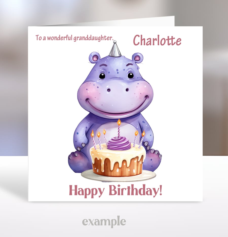 Personalised Cute Hippopotamus Children's Birthday Card, Hippo