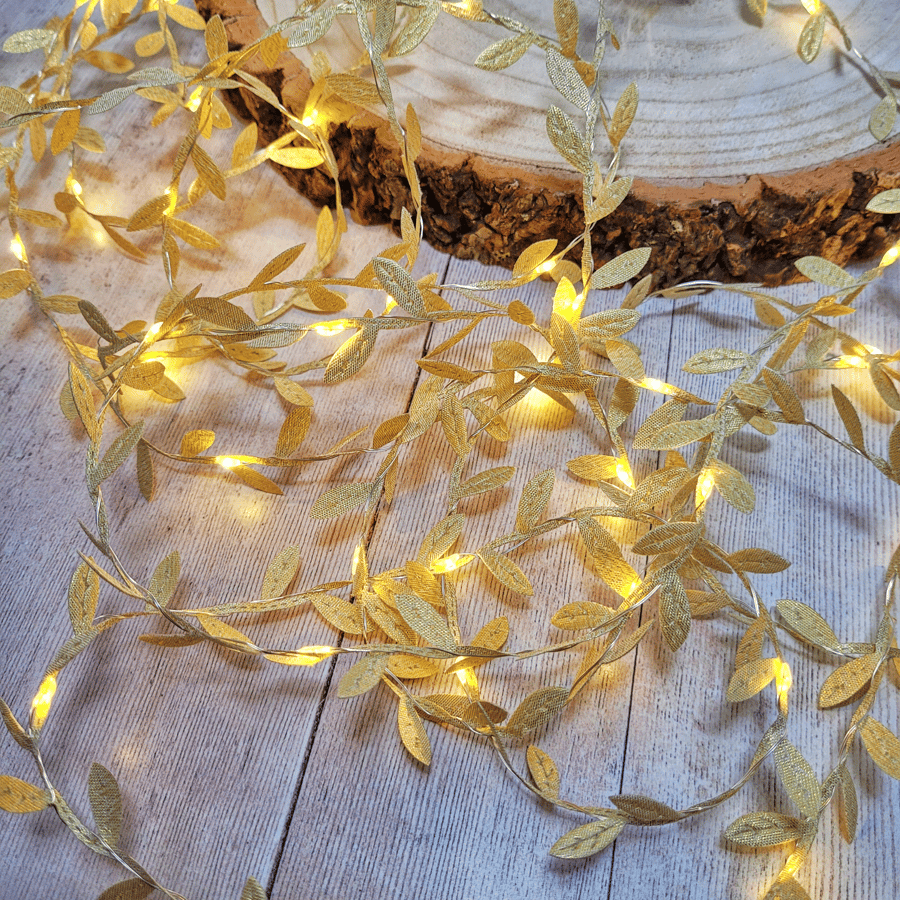 Gold Leaf Fairy Lights - Rustic Wedding Table Decor Centerpiece - Home Lighting