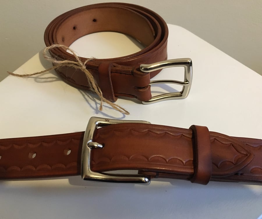 Veg tan leather belt with Nickel buckle-Small